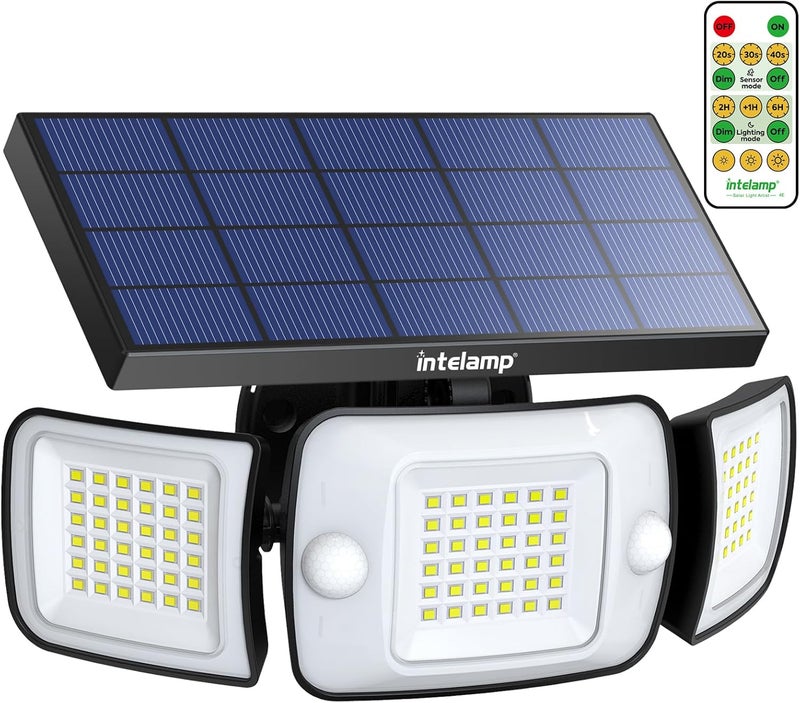intelamp Solar Flood Lights Outdoor Waterproof, 6000mAh 1200LM Solar Powered Dual Motion Sensor LED Lighting Dusk to Dawn Security Floodlight Exterior with Remote for Outside Garden House Patio - Image 1
